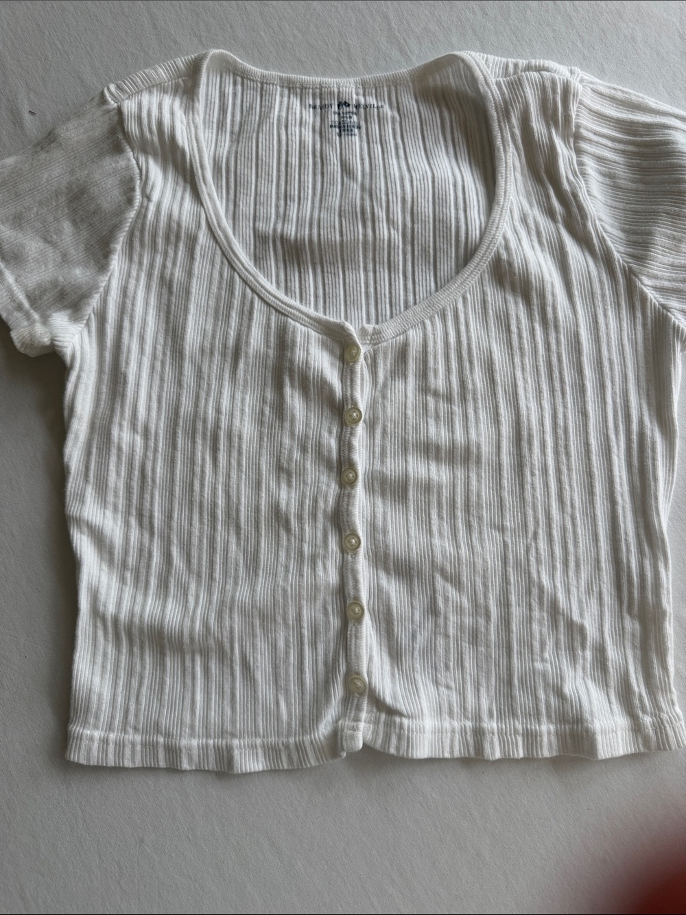 Brandy Melville White Ribbed Button-Front Crop Top